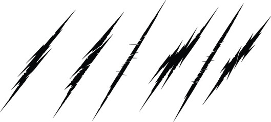 Scratch mark vector set with sharp grunge claw slashes, distressed abstract streak elements for horror and action designs isolated on white background. © Dipali