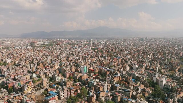 Dharahara Seto Tower Drone View Kathmandu Nepal | Aerial City Skyline & Heritage Landmark 4K