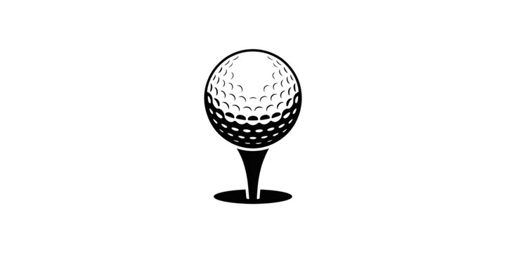 A minimalist black and white illustration of a golf ball on a tee on transparent background
