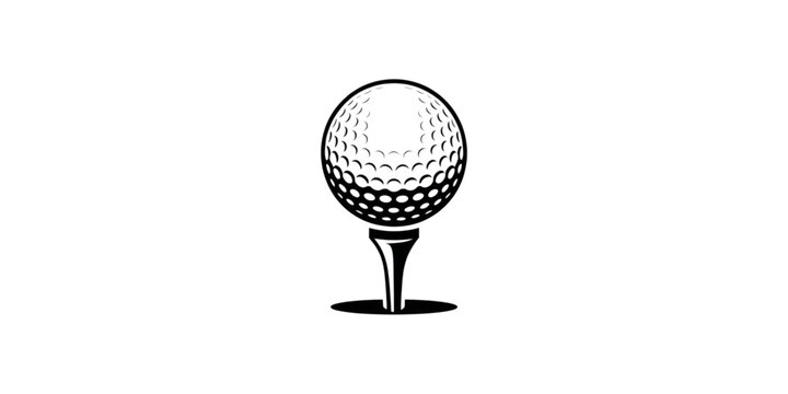 A minimalist black and white illustration of a golf ball on a tee on transparent background
