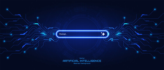 Naklejka na ściany i meble Symbolizing artificial intelligence technology concepts. Glowing generative bar with icon on futuristic background. Input prompt as commands for search and generate by AI. Vector illustration.