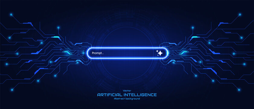 Symbolizing artificial intelligence technology concepts. Glowing generative bar with icon on futuristic background. Input prompt as commands for search and generate by AI. Vector illustration.
