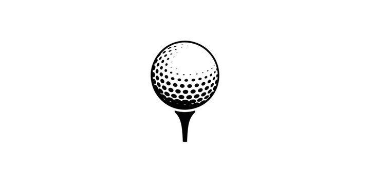 A minimalist black golf ball icon on a tee on transparent background