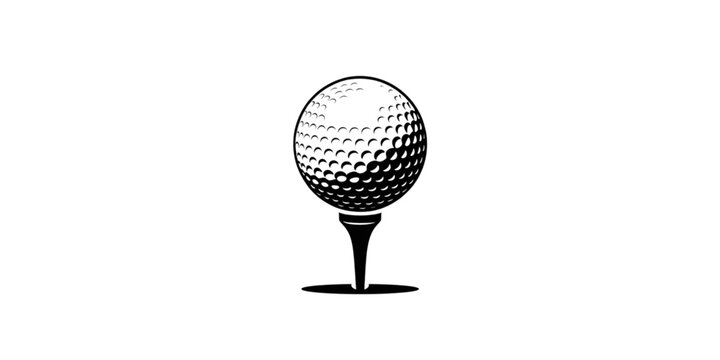A minimalist black and white illustration of a golf ball on a tee on transparent background