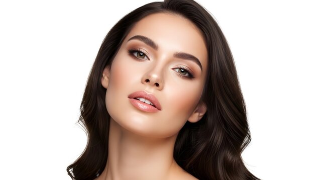 Beautiful Woman with Perfect Makeup and Long Dark Hair