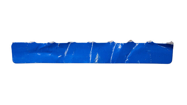 A strip of grunge narrow trapezoid shaped torn from part of used blue box packaging