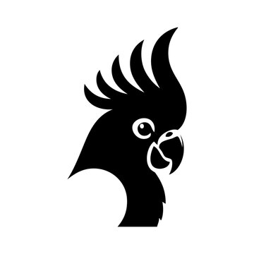 Logotipo con dibujo sencillo con silueta de la cabeza de perfil de un loro con las plumas erizadas