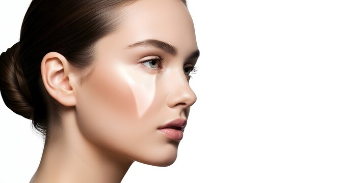 Beautiful Woman's Face Profile, Perfect Skin, Makeup, Skincare Concept