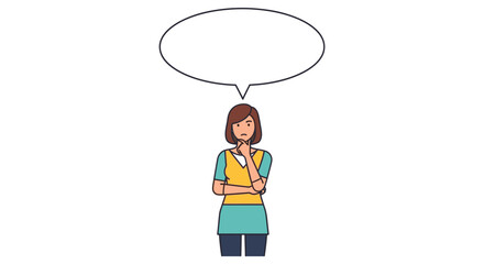 A woman with a thoughtful expression stands with a speech bubble above her head a flat design silhouette high quality professional © GDOthoi02