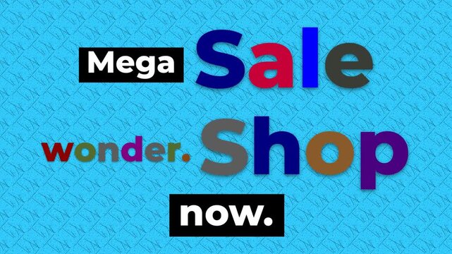 A Mega Sale Motion Graphic featuring colorful animated text on a blue textured background