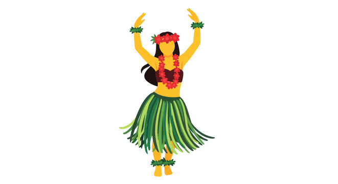 Hawaiian Hula Dancer Woman Performing Traditional Dance with Flower Lei and Grass Skirt