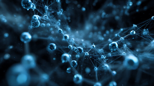 A network of blue molecules and connections