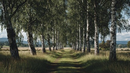 Fototapeta premium Serene Landscape with Trees and Pathway.