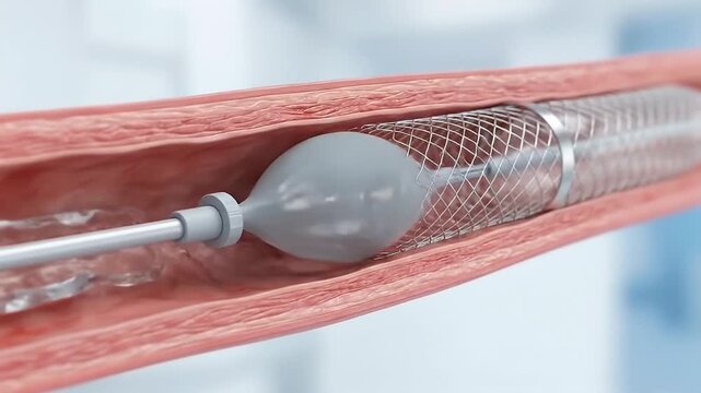 Angioplasty balloon catheter vascular stent medical treatment artery blood vessel healthcare procedure close up view artery interior restoration cardiovascular intervention anatomy internal surgery
