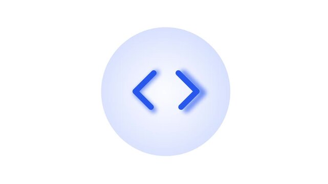 A blue circle with two blue angle brackets on a white background