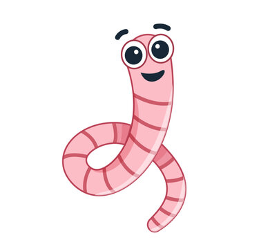 Pink worm, flat style. Earthworm is a cartoon character. vector Isolated illustration Worm on white background.