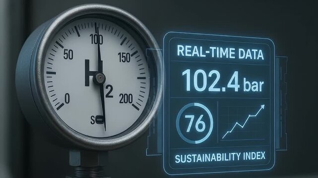 Pressure gauge real time data sustainability index industrial equipment measurement technology digital display metal dial scale monitoring control system bar unit interface control panel data