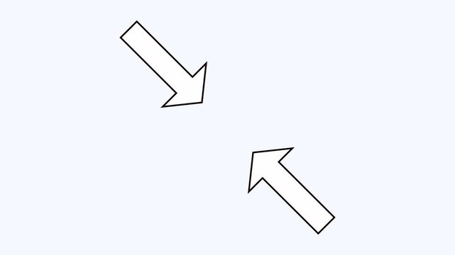 Two arrows pointing diagonally on white. Can symbolize competition, balance, teamwork. Perfect for business presentations, infographics, or educational materials.