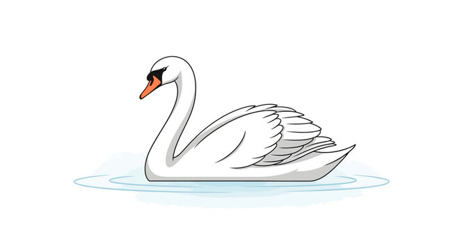 White swan swimming in water cartoon style illustration