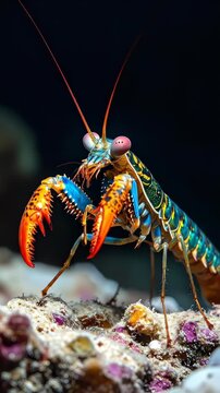 Vibrant Mantis Shrimp Close-Up Underwater Macro Shot.