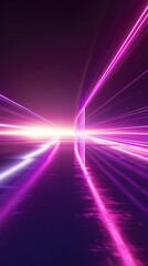 Fototapeta premium Purple neon light speed tunnel with futuristic motion and glowing lines