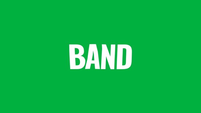 Clean and simple band text animation in bold white letters on a bright green background, ideal for branding, music, and promotional content.