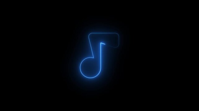 Glowing Blue Musical Note Neon Sign on Black Background Music Symbol