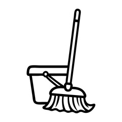 Logotipo con dibujo con líneas de un equipo de limpieza con fregona y cubo para el cuidado de suelos © teracreonte