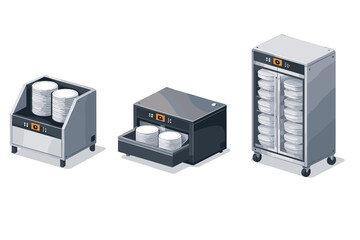Fototapeta premium Commercial kitchen equipment for dishwashing and storage of plates