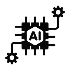 Obraz premium AI chip filled style icon, solid vector illustration for machine learning, semiconductor technology and modern computing systems.