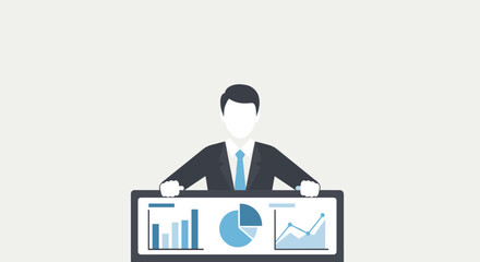 Flat minimalist illustration of business owner maintaining financial clarity b © Artbibun