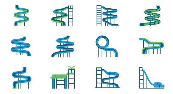 Water Park Slides Collection - Fun Summer Recreation Icons