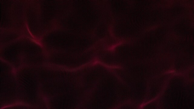 Vibrant dynamic red dot pattern particle forming an intricate abstract wave on a black background a captivating digital artwork showcasing movement and contemporary bold design
