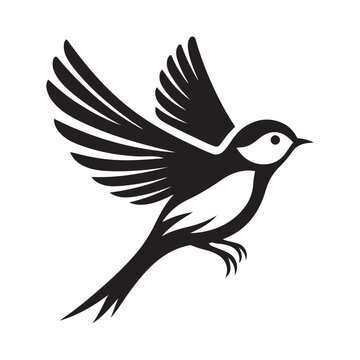 Minimalist flying bird, black and white logo type