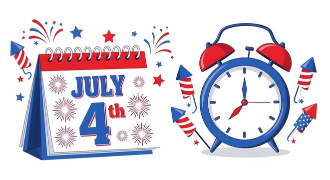 Independence day july 4th celebration calendar and alarm clock