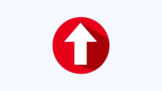 White up arrow in red circle great for business presentations, infographics, websites, or any project needing directional cues.