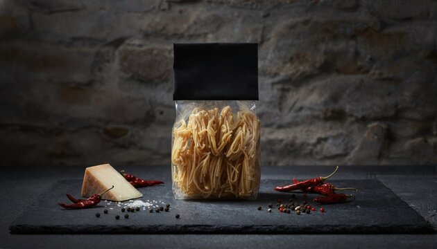 Moody gourmet pici pasta display with dramatic lighting