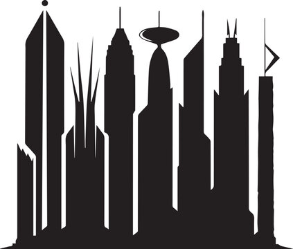 Futuristic City Skyline Silhouette, Modern Sci-Fi Metropolis Buildings Vector