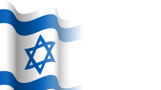 Vector waving Flag of the State of Israel. Waving Israel flag with empty, blank, copy space on transparent background. Design element for presentation, banner, advertisement, web. Place for text