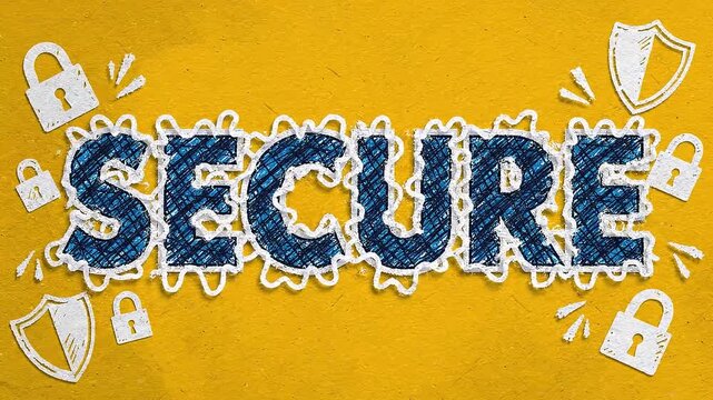 A video showcasing a secure concept with locks and shields on a yellow background