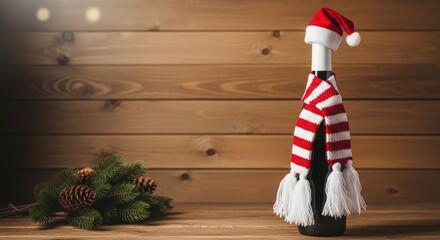 Obraz premium Christmas decoration with a lamp post wearing a scarf and santa hat