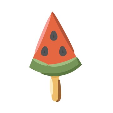 Animated watermelon popsicle cartoon with seeds bright colors showing sweet frozen summer dessert and tropical snack in playful style