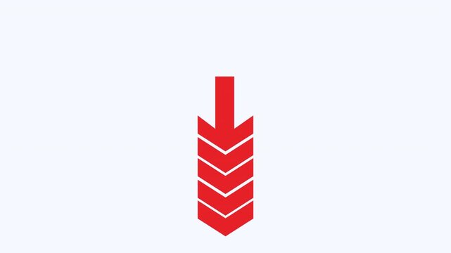 Red arrow composed of chevrons facing downwards for indicating a decrease, financial concepts, presentations, business reports, and websites.