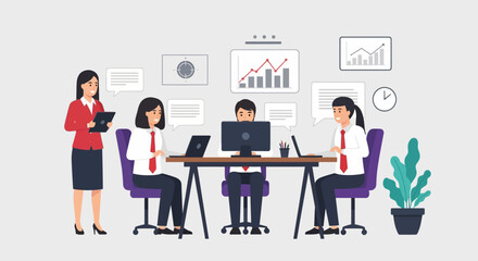 Fototapeta premium Business Team Working Together at Office Desk.