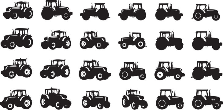 Tractor Silhouettes in Various Positions and Angles Illustration