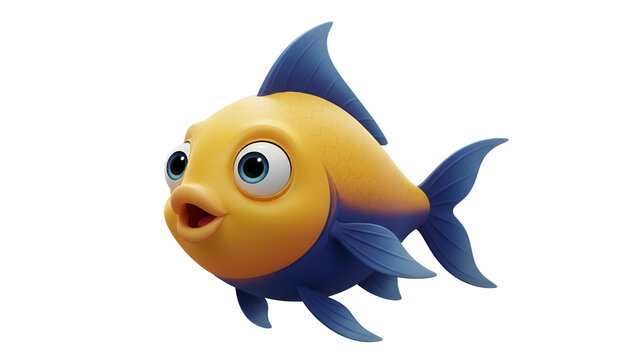 Colorful cartoon clownfish with big eyes and smile isolated on transparent background