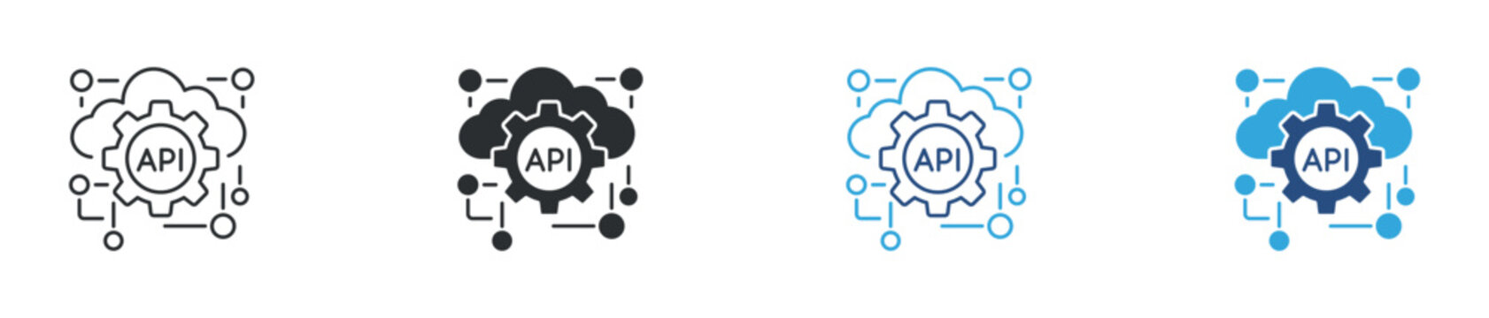 API integration and cloud computing icon set. Application programming interface, data connection and system integration concept. Vector illustration.