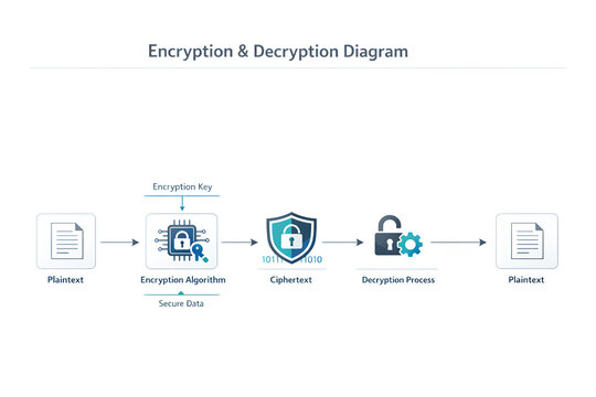 Encryption and Decryption Process Diagram with Secure Data Flow