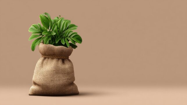 Vibrant green plant nestled within a natural fiber sack symbolizing eco-friendly living and sustainable practices