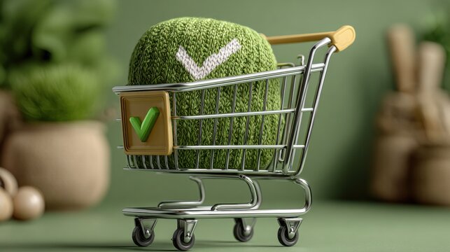 Shopping cart filled with a green representing eco-friendly choices and sustainable shopping practices